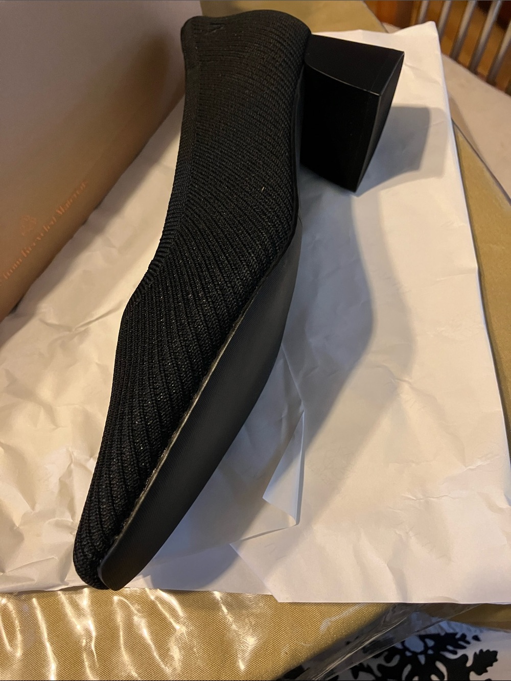 Women’s Black Knit Block Heel Pumps - Picture 3 of 3